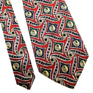Barbara Blank Silk Tie Abstract Red Woven‎ Short